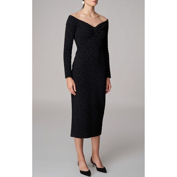 NWT. $1999Carolina Herrera Off-The-Shoulder Leopard Jacquard Midi Dress Sz XS/TP - Picture 1 of 11